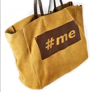 ZARA tan suede large printed tote shopping bag